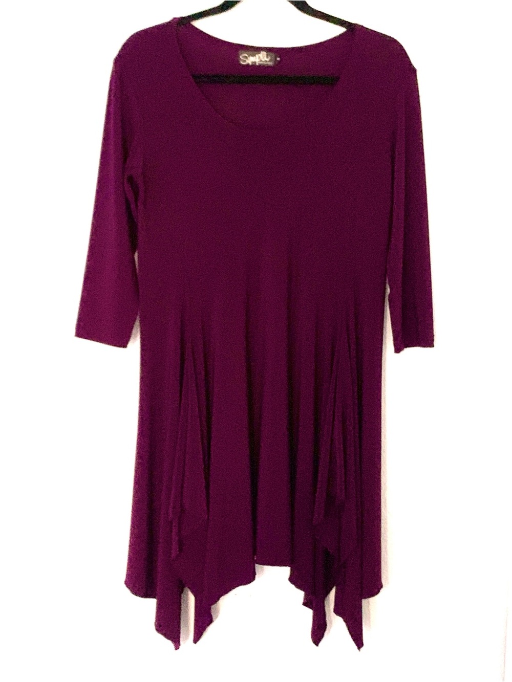Sympli Women's 8 Purple Handkerchief Hem Tunic/Dress Modest Artsy Lagenlook